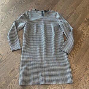 Theory Houndstooth Knit Dress Size 10 Black White Long Sleeve Made in USA Shift